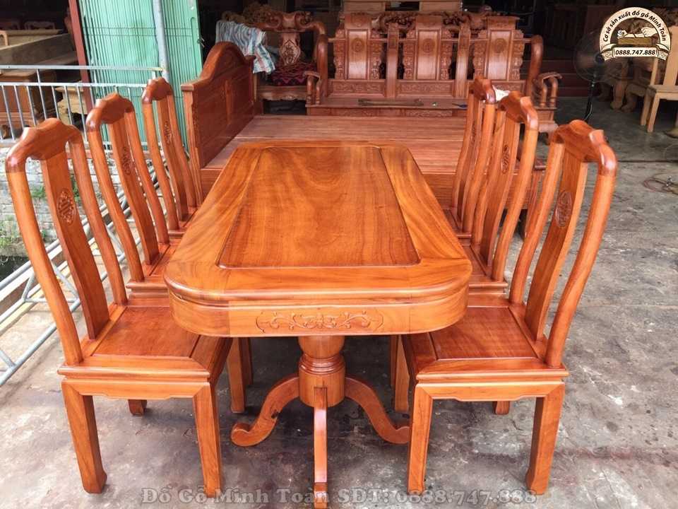 Bộ bàn ăn gỗ 6 ghế Bella màu gỗ tự nhiên