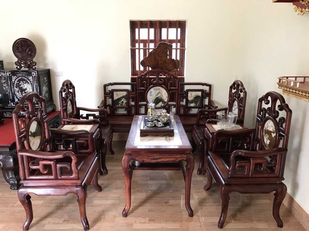 Bộ bàn ghế móc mỏ gỗ cẩm 8 món cực phẩm - Đồ gỗ Minh Toàn