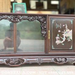 Tủ Chè Khảm Mai Treo Đục 3 Bông